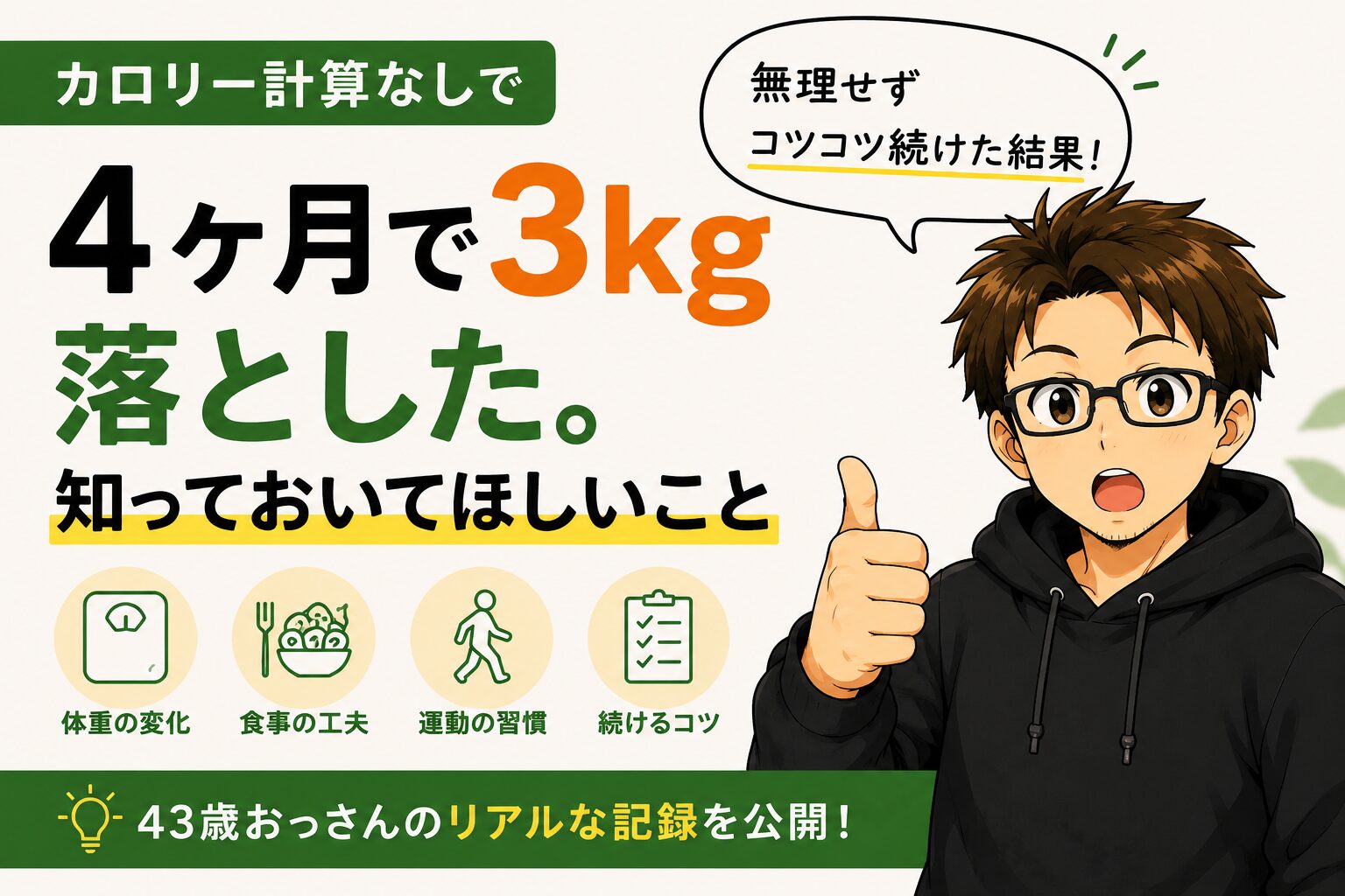 ダイエット実績報告 4ヶ月で3kg減 43歳3児の父